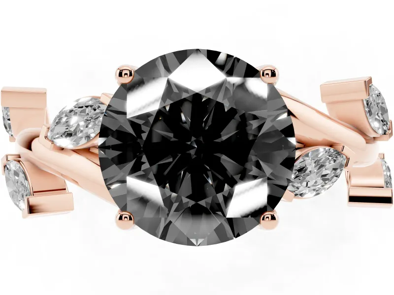 Round Twisted Vine Engagement Ring Setting for a Black Center | Marquise Side Stones | Rose Gold