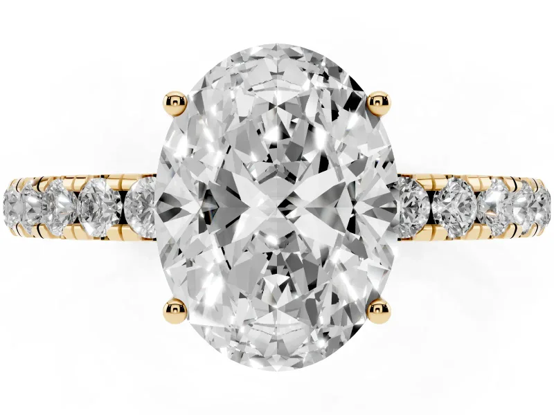 Oval Pave Engagement Ring Setting | Shared Prong Band | Yellow Gold