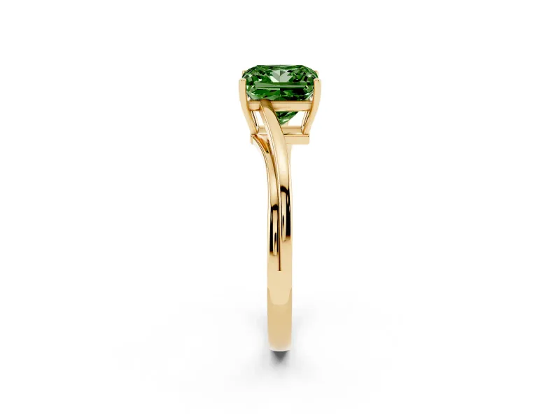 Princess Cut Bypass Solitaire Engagement Ring Setting for a Fancy Green Lab-Grown Diamond | Yellow Gold