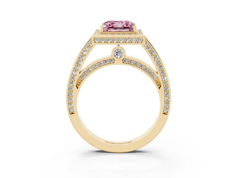 Princess Cut Sectioned Halo Engagement Ring Setting for a Fancy Pink Lab-Grown Diamond | Yellow Gold