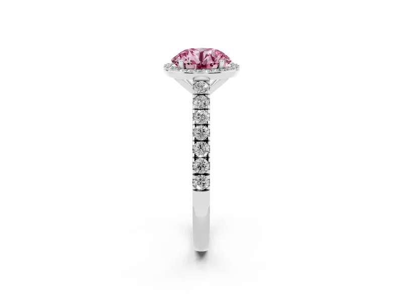 Round Halo Pavé Engagement Ring Setting for a Fancy Pink Lab-Grown Diamond | Platinum