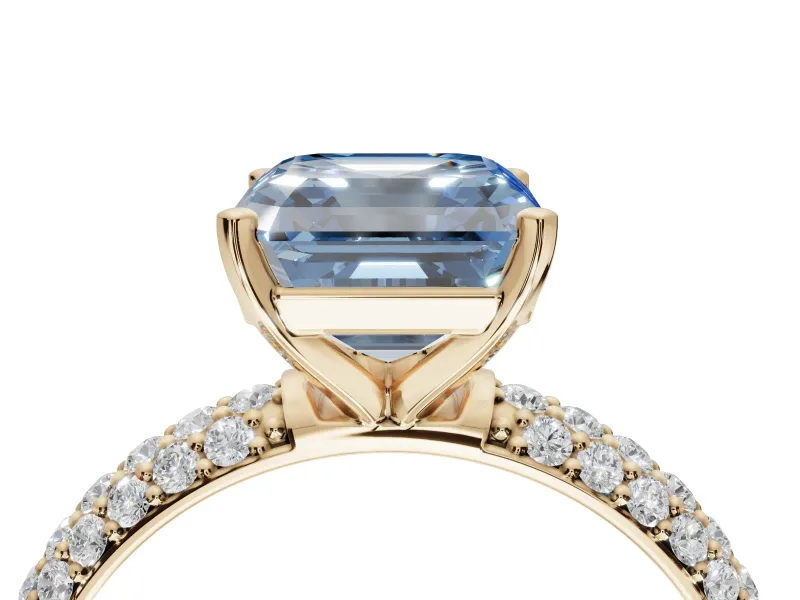 Asscher Cut Domed Pavé Engagement Ring Setting for a Fancy Blue Lab-Grown Diamond | Yellow Gold