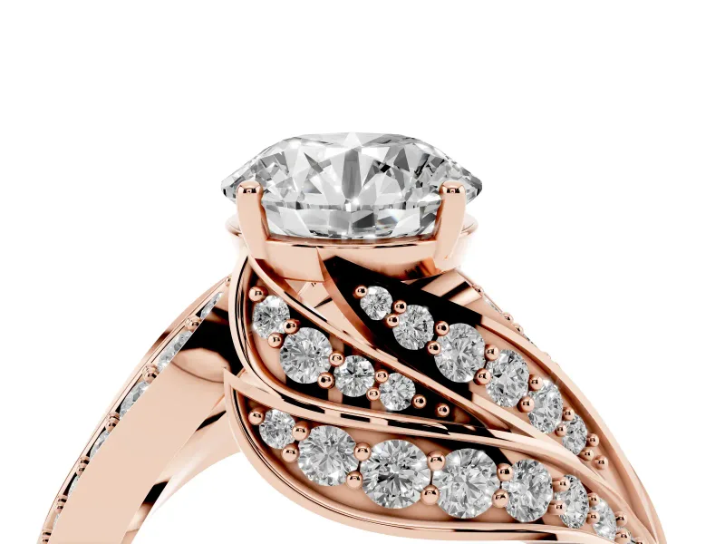 Round Bypass Hidden Halo Engagement Ring Setting | Graduated Pavé | Rose Gold