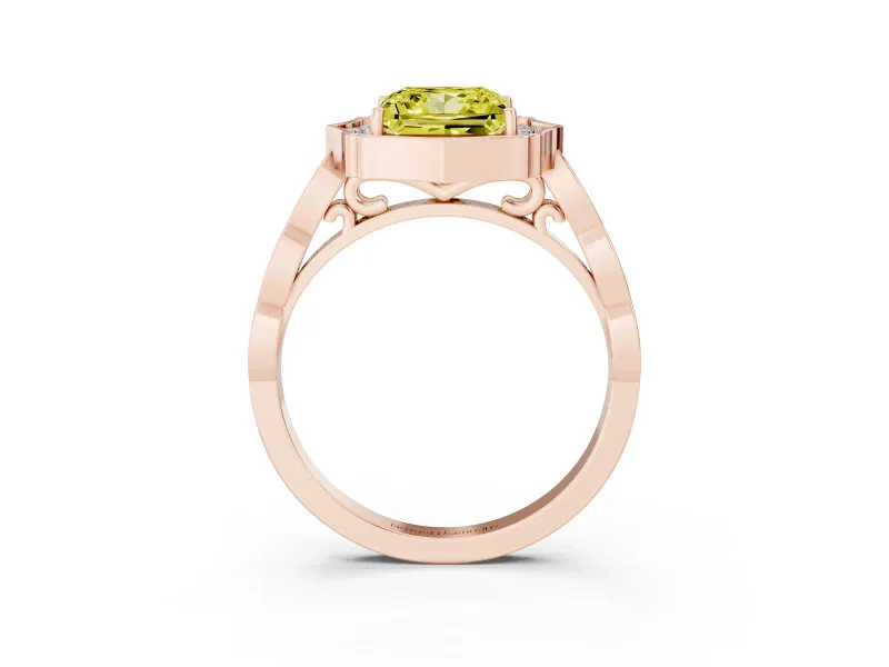 Princess Cut Vintage Scalloped Halo Engagement Ring Setting for a Fancy Yellow Lab-Grown Diamond | Pave Band | Rose Gold