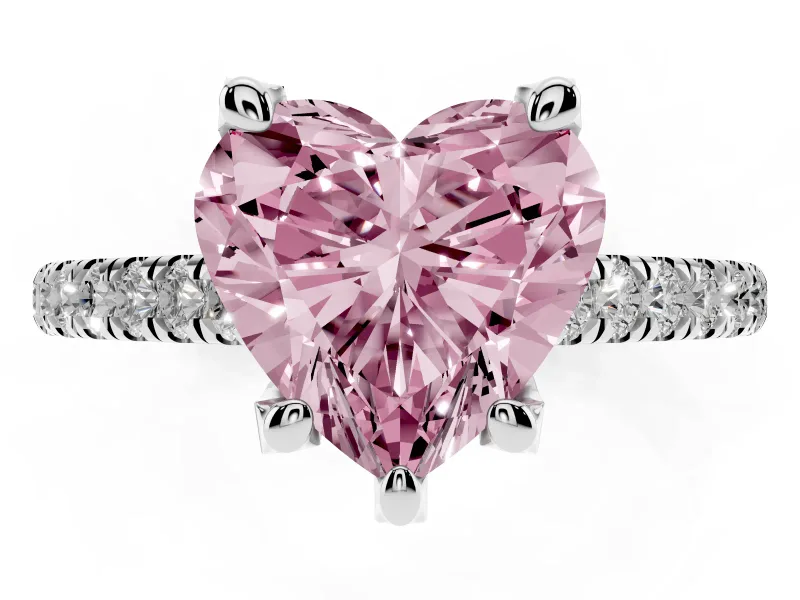 Heart-Shaped Hidden Halo Pave Engagement Ring Setting for a Fancy Pink Lab-Grown Diamond | Claw Prongs | White Gold