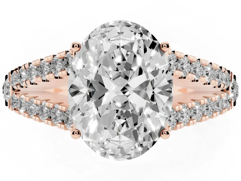Oval Graduated Pave Split Shank Engagement Ring Setting | V Split Shoulders | Rose Gold
