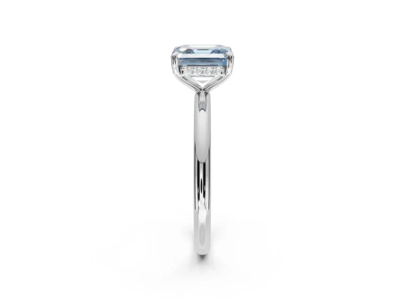 Asscher Cut Hidden Halo Ring Setting for a Fancy Blue Lab-Grown Diamond | White Gold