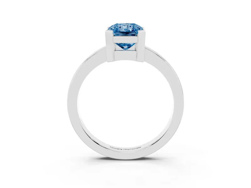 Fancy Blue Radiant Cut Diamond Solitaire Ring Set in Platinum with Prong Head and Smooth Polished Band