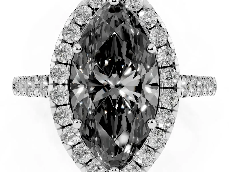 Marquise Halo Engagement Ring Setting for a Black Center | Pavé Shoulders | Platinum
