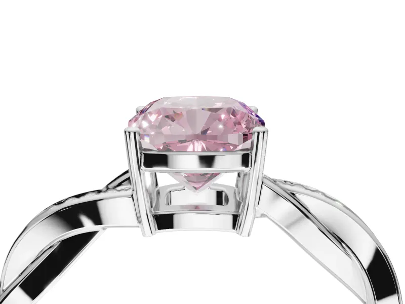 Cushion Cut Twisted Pavé Solitaire Engagement Ring Setting for a Fancy Pink Lab-Grown Diamond | Open Basket | White Gold