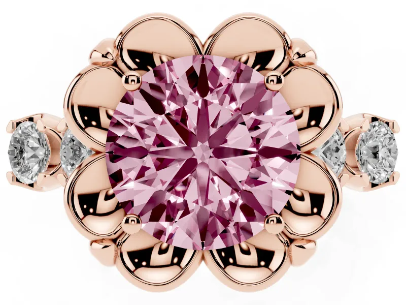 Round Floral Engagement Ring Setting for a Fancy Pink Lab-Grown Diamond | Petal Frame | Rose Gold