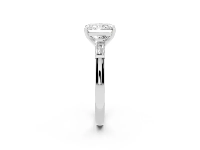 Radiant Cut Three Stone Engagement Ring Setting | Tapered Baguettes | Sterling Silver