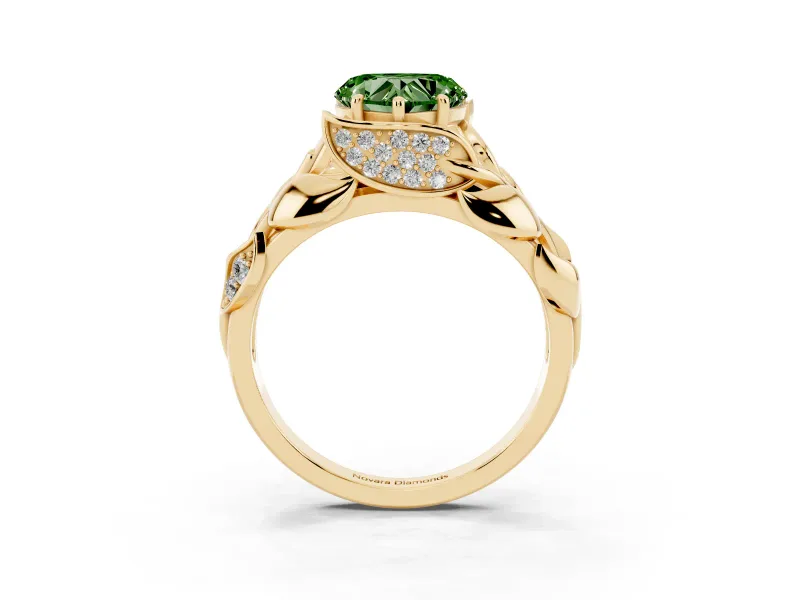 Heart-Shaped Leaf Bypass Engagement Ring Setting for a Fancy Green Lab-Grown Diamond | Yellow Gold