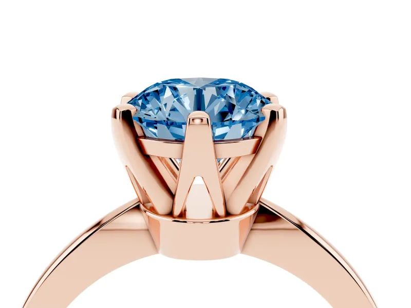 Fancy Blue Round Cut Diamond Solitaire Engagement Ring Set in Rose gold with Slim Tapered Solitaire Band