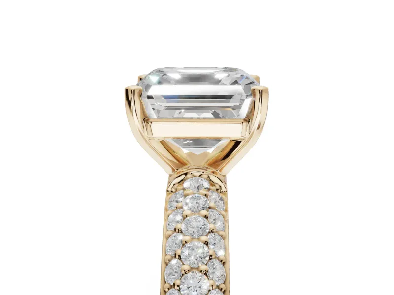 Asscher Cut Pavé Solitaire Engagement Ring Setting | Domed Pavé Band | Yellow Gold