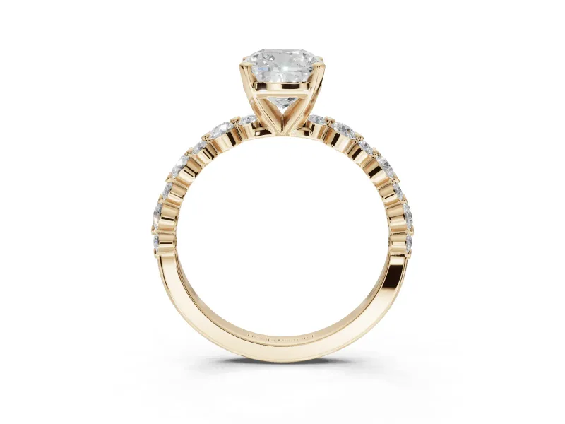 Cushion Cut Pavé Solitaire Engagement Ring Setting | Alternating Accents | Yellow Gold