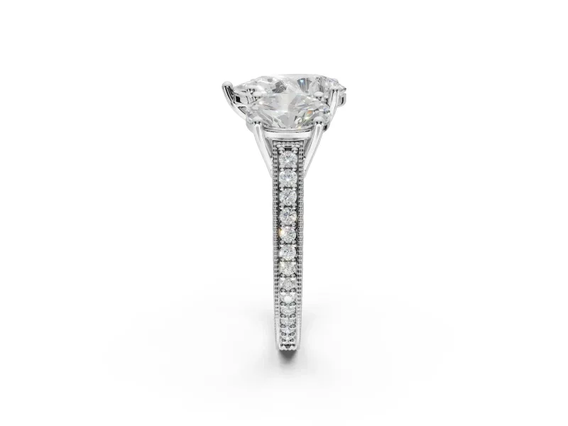 Pear-Shaped Vintage Three Stone Engagement Ring Setting | Graduated Pavé | Platinum