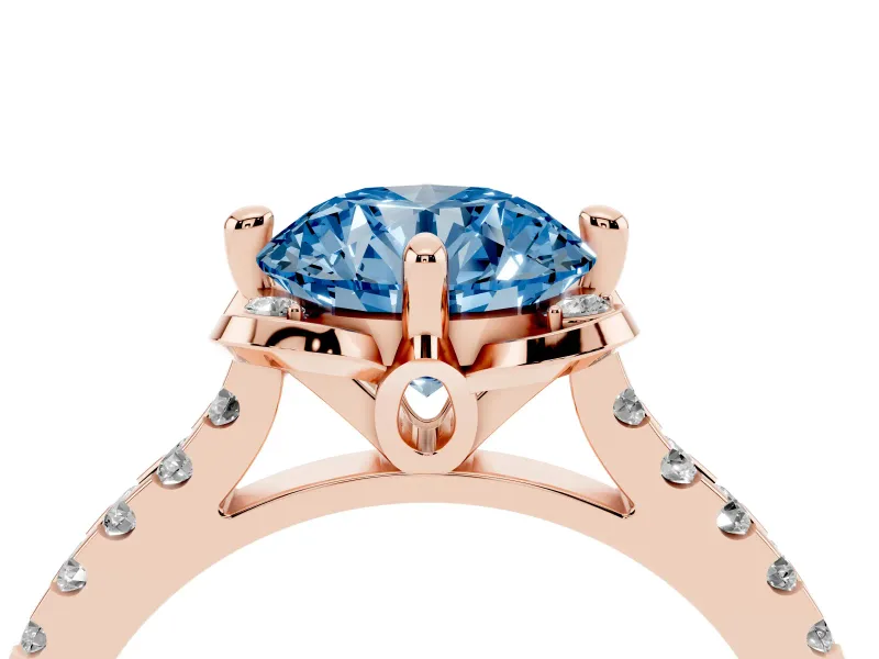 Round Floral Engagement Ring Setting for a Fancy Blue Lab-Grown Diamond | Pavé Band | Rose Gold