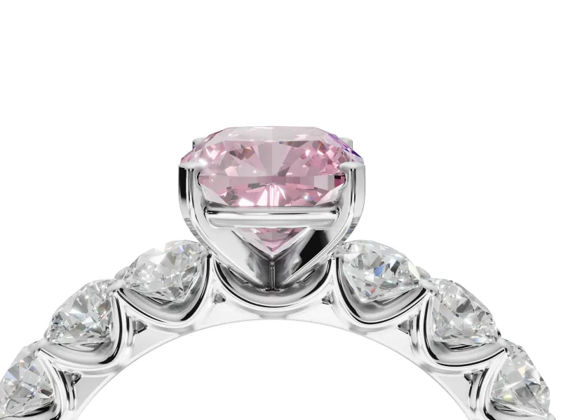 Cushion Cut Side Stone Engagement Ring Setting for a Fancy Pink Lab-Grown Diamond | Scalloped Prong Accents | White Gold