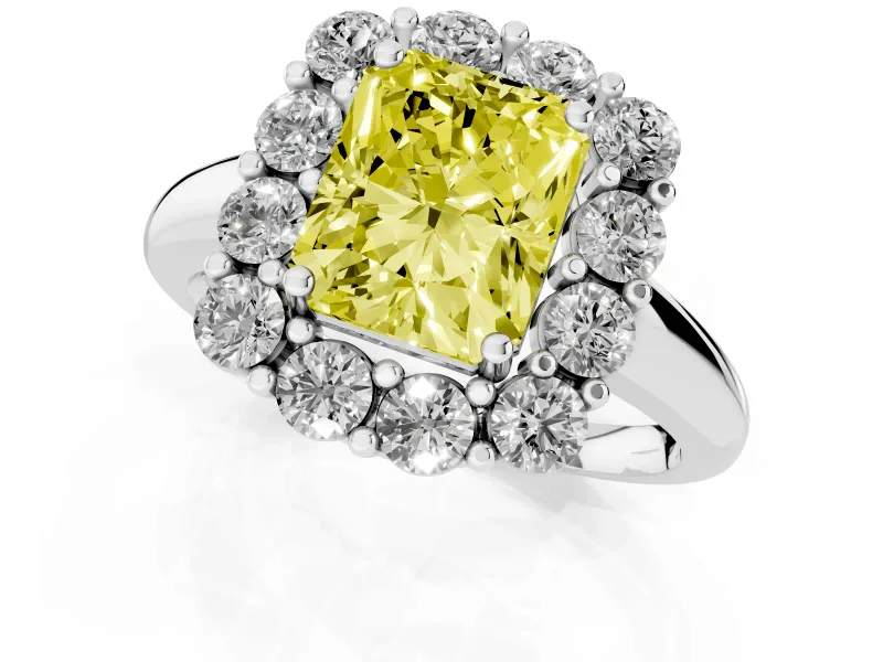 Radiant Cut Halo Engagement Ring Setting for a Fancy Yellow Lab-Grown Diamond | Sterling Silver - Design NV-24726