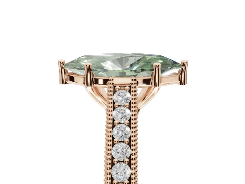 Marquise Vintage Engraved Pavé Engagement Ring Setting for a Fancy Green Lab-Grown Diamond | Milgrain Edges | Rose Gold