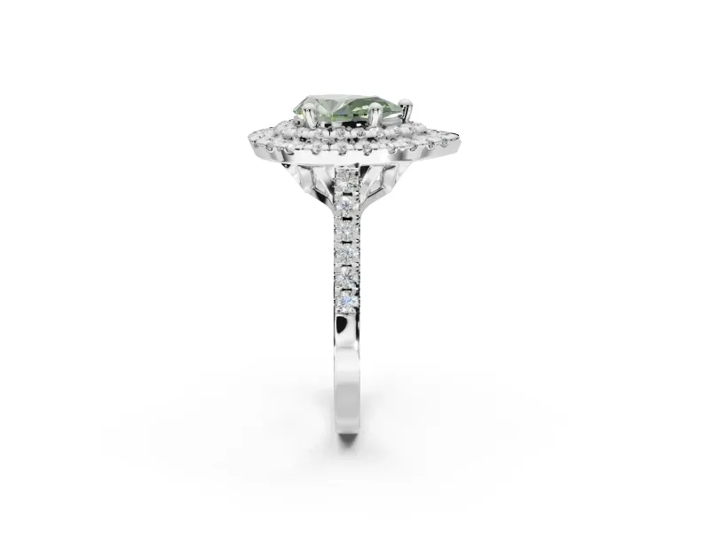 Fancy Green Pear-Shaped Lab-Grown Diamond Double Halo Statement Ring Set in Platinum with Pavé Band