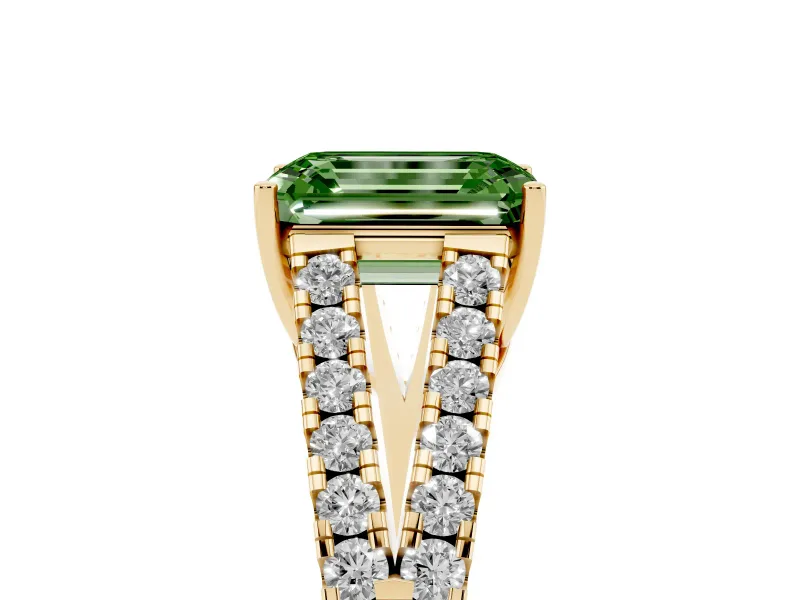 Emerald Cut Graduated Split Shank Engagement Ring Setting for a Fancy Green Lab-Grown Diamond | Yellow Gold
