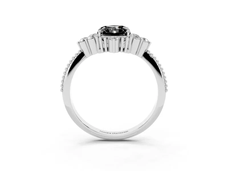 Fancy Black Radiant Cut Diamond Cluster Ring Set in Platinum with Beaded Band