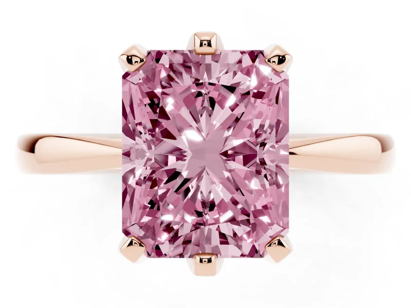 Radiant Cut Tapered Solitaire Engagement Ring Setting for a Fancy Pink Lab-Grown Diamond | Claw Prong Head | Rose Gold