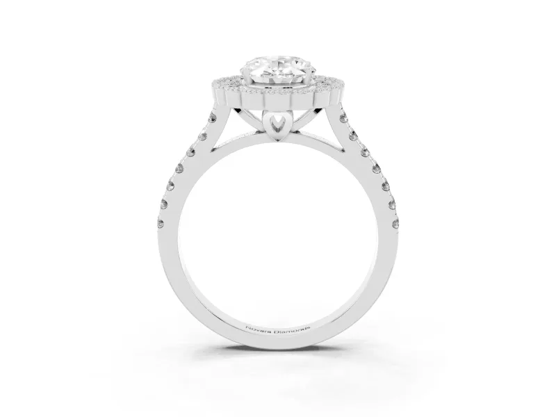 Oval Vintage Milgrain Floral Halo Engagement Ring Setting | Pavé Band | Sterling Silver