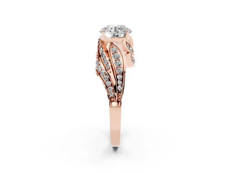 Round Bypass Hidden Halo Engagement Ring Setting | Graduated Pavé | Rose Gold