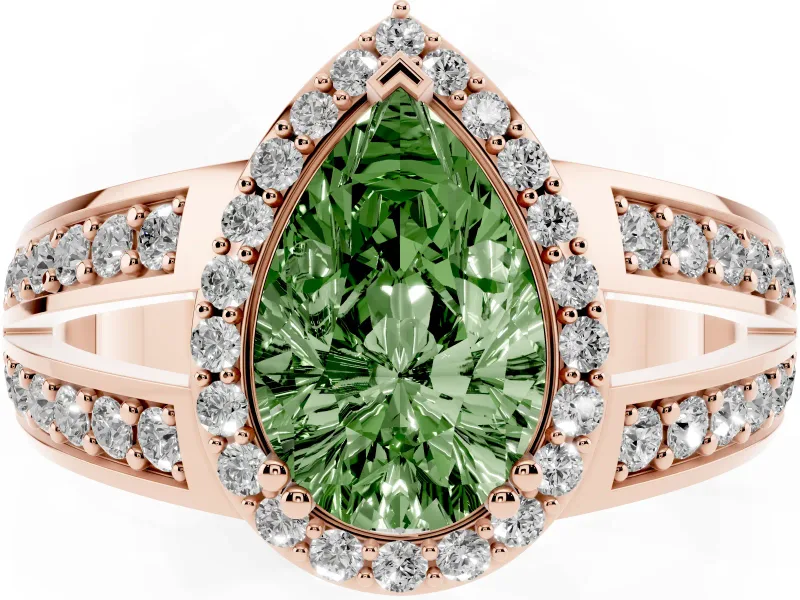 Pear-Shaped Halo Engagement Ring Setting for a Fancy Green Lab-Grown Diamond | Two-Row Pave Split Shank | Rose Gold