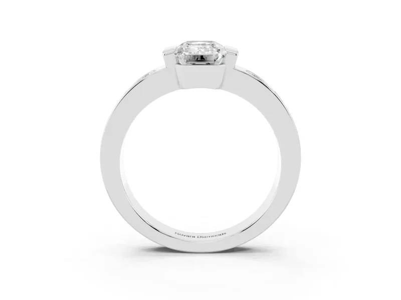Emerald Cut Tension Style Engagement Ring Setting | Flush Set Accents | Platinum