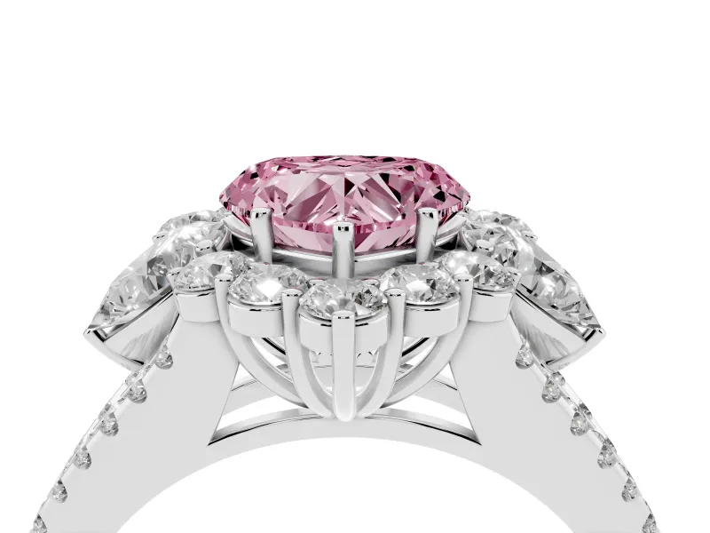 Heart-Shaped Scalloped Halo Engagement Ring Setting for a Fancy Pink Lab-Grown Diamond | Pear Side Stones | Platinum