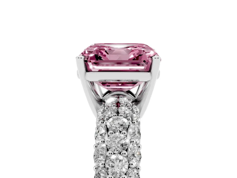 Asscher Cut Multi Row Pave Engagement Ring Setting for a Fancy Pink Lab-Grown Diamond | Platinum