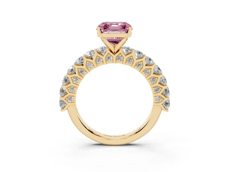 Asscher Cut Shared Prong Engagement Ring Setting for a Fancy Pink Lab-Grown Diamond | Yellow Gold
