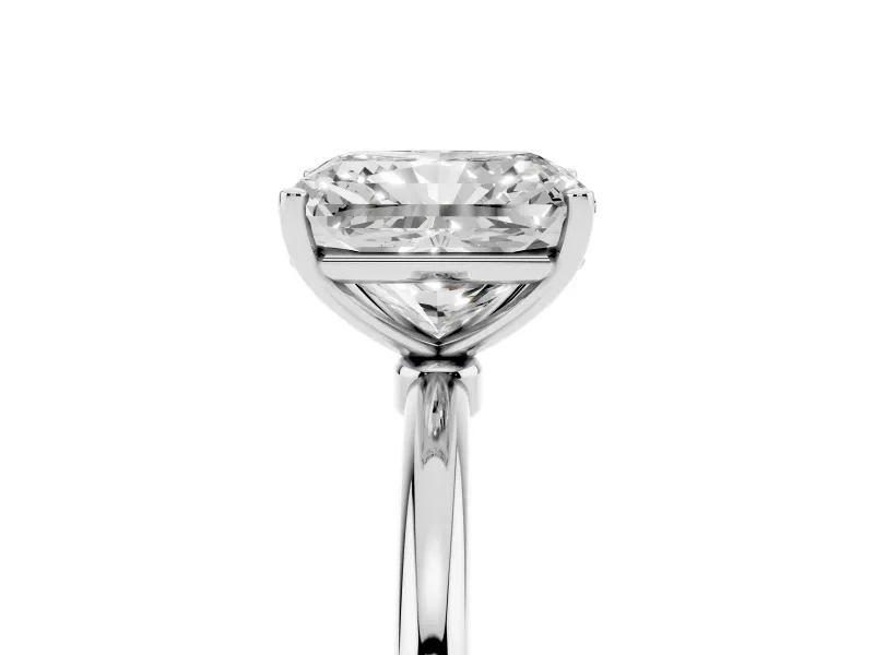 Radiant Cut Diamond Solitaire Engagement Ring Set in White gold with Thin Band and Prong Setting