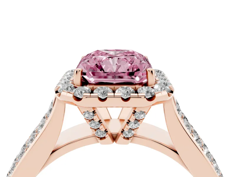 Radiant Cut Pavé Engagement Ring Setting for a Fancy Pink Lab-Grown Diamond | Wide Three-Row Band | Rose Gold