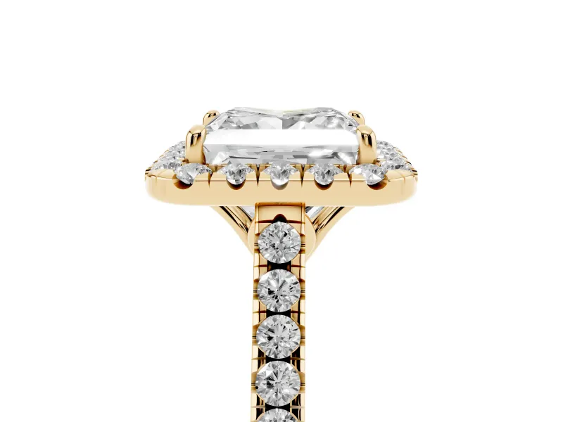 Princess Cut Raised Halo Engagement Ring Setting | Pave Band | Yellow Gold