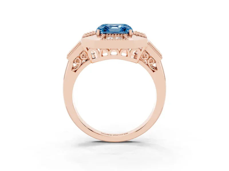 Asscher Cut Milgrain Sectioned Halo Engagement Ring Setting for a Fancy Blue Lab-Grown Diamond | Rose Gold