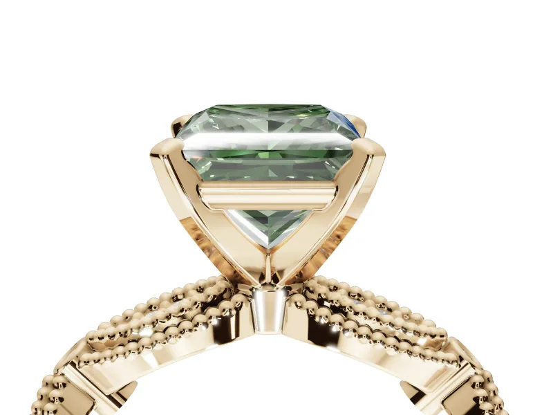 Princess Cut Vintage Engagement Ring Setting for a Fancy Green Lab-Grown Diamond | Graduated Stations | Yellow Gold