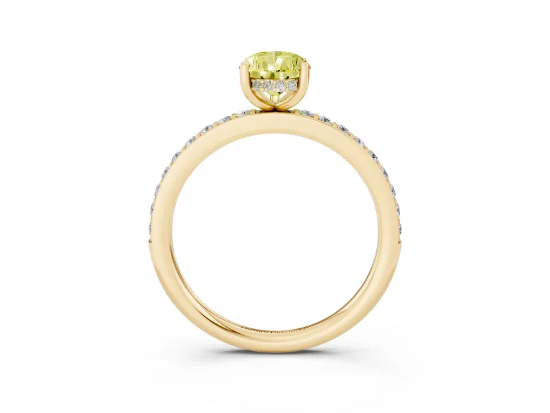 Fancy Yellow Pear Cut Diamond Pavé Band Ring Set in Yellow gold with Prong-Set Center Stone