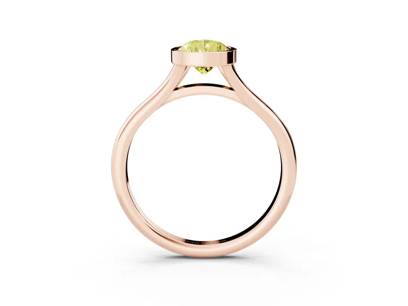 Fancy Yellow Bezel Set Pear Cut Diamond Solitaire Ring Set in Rose gold with Tapered Band