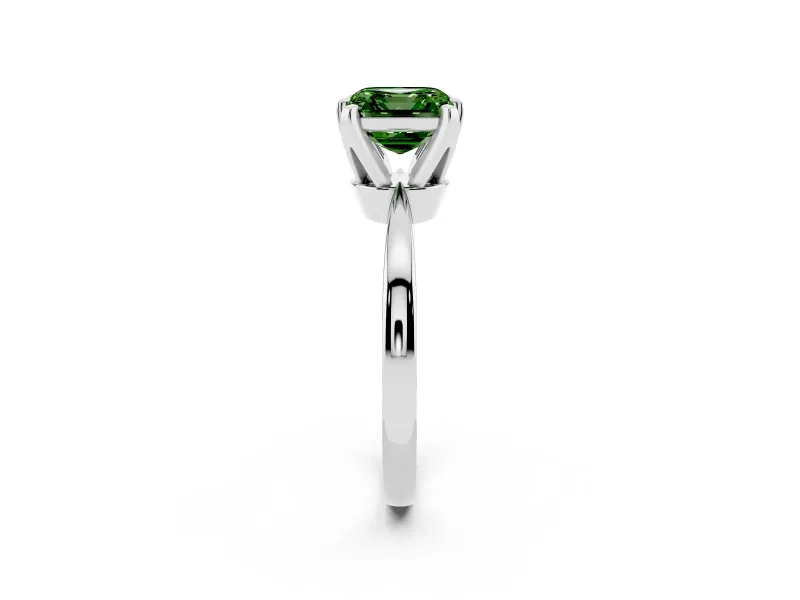 Fancy Green Asscher Cut Diamond Solitaire Engagement Ring Set in Platinum with Slim Tapered Solitaire Band