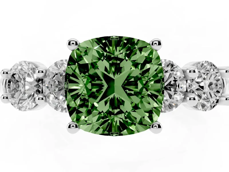 Cushion Cut Five Stone Engagement Ring Setting for a Fancy Green Lab-Grown Diamond | Plain Band | Sterling Silver