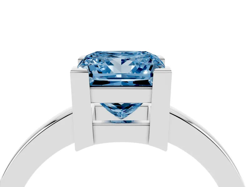 Fancy Blue Princess Cut Diamond Solitaire Ring Set in White gold with Prong Head and Smooth Polished Band