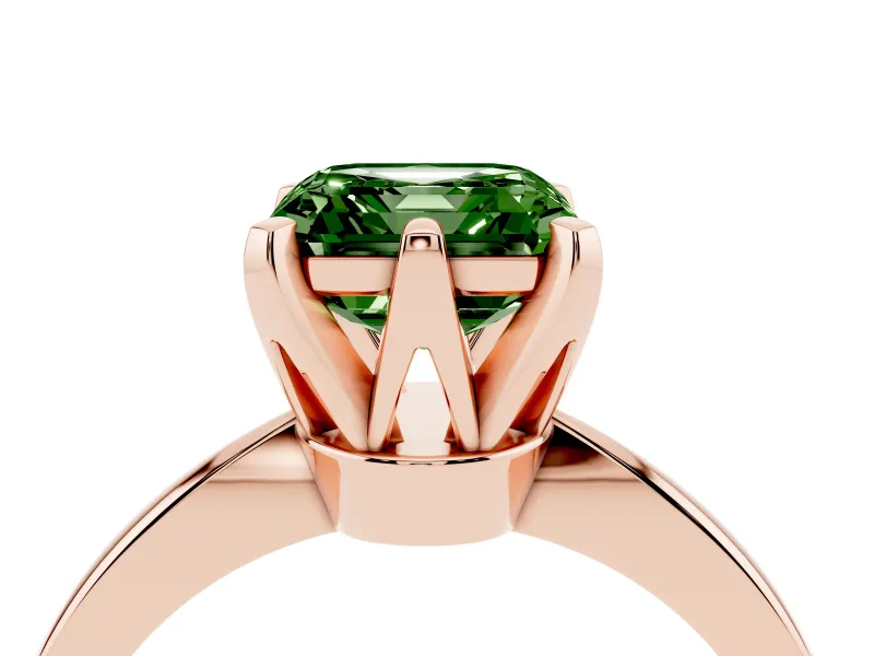 Fancy Green Asscher Cut Diamond Solitaire Engagement Ring Set in Rose gold with Slim Tapered Solitaire Band