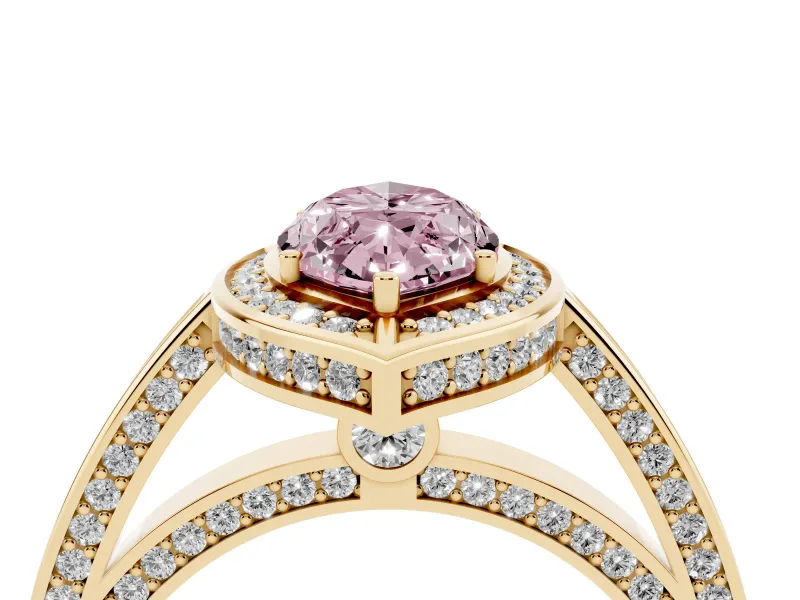 Marquise Sectioned Halo Engagement Ring Setting for a Fancy Pink Lab-Grown Diamond | Yellow Gold