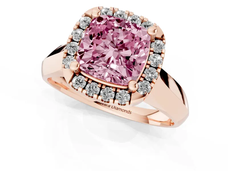 Cushion Cut Halo Engagement Ring Setting for a Fancy Pink Lab-Grown Diamond | Square Profile Band | Rose Gold