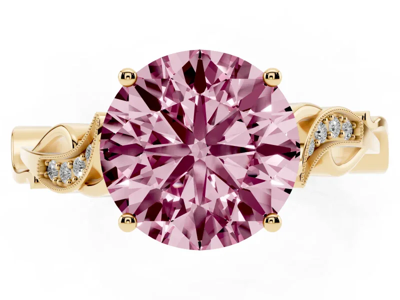 Round Vine Engagement Ring Setting for a Fancy Pink Lab-Grown Diamond | Yellow Gold